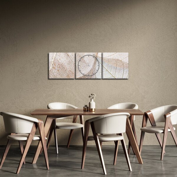 Tablou - Frunze bej (cu ceas) (90x30 cm)