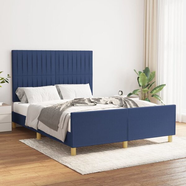 Cadru de pat cu tăblie, albastru, 140x190 cm, textil