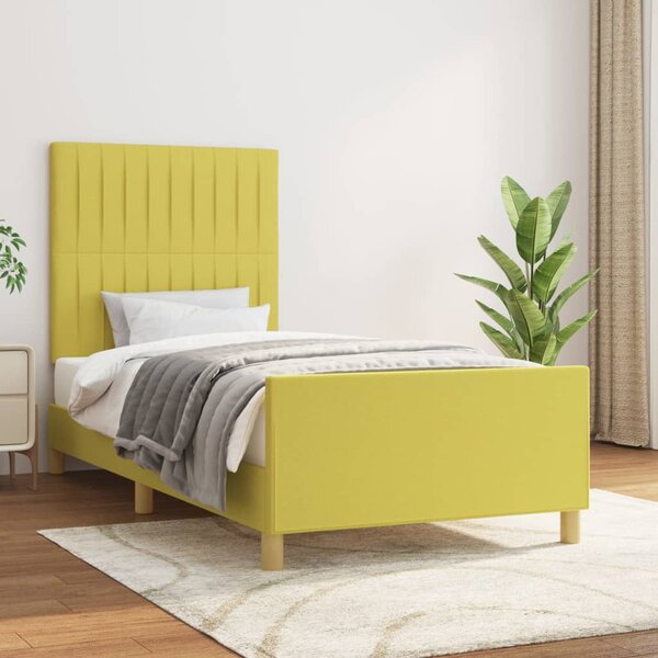 Cadru de pat cu tăblie, verde, 90x190 cm, textil