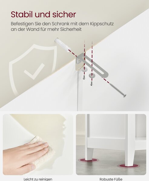 Dulap baie Vasagle, BBC545W02, Alb, 30 x 60 x 80 cm