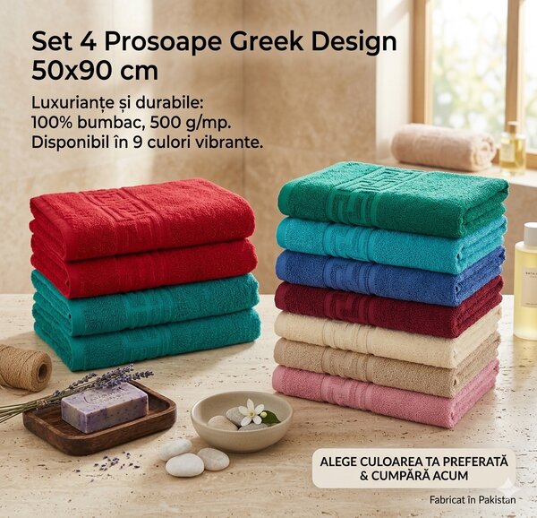 Set 4 prosoape bumbac Pakistan 50x90 cm, 500gr/mp - Alb