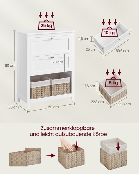 Dulap baie Vasagle, BBC545W02, Alb, 30 x 60 x 80 cm