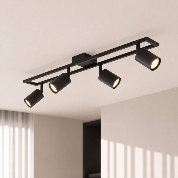 Lindby Spot de tavan Bravius, negru, cu 4 becuri, din fier, reglabil, Negru, Camera de zi / sufragerie, Metal