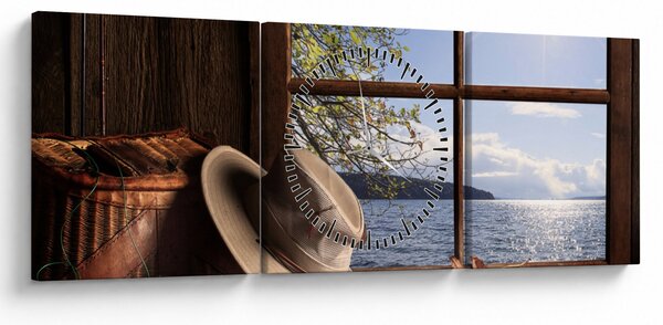 Tablou - Echipament de pescuit (cu ceas) (90x30 cm)