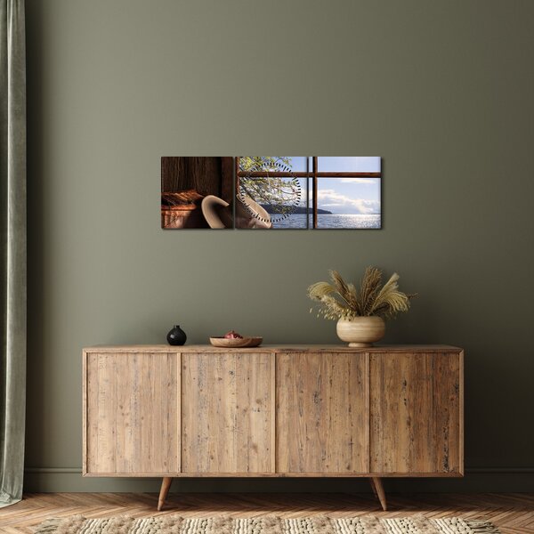 Tablou - Echipament de pescuit (cu ceas) (90x30 cm)