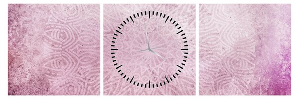 Tablou - Mandala pe zid roz (cu ceas) (90x30 cm)