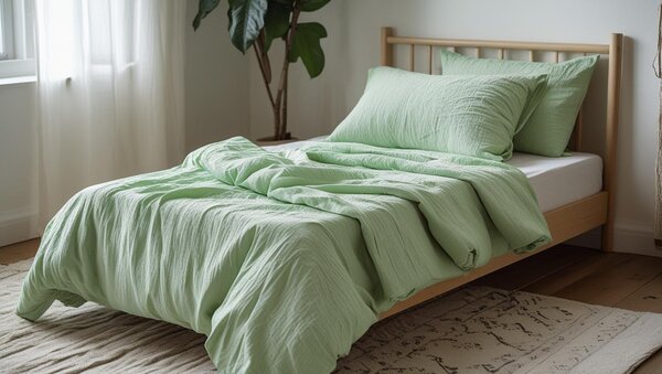 Lenjerie de pat MOELLIN muselina verde deschis Dimensiunile lenjeriei: 70 x 90 cm | 140 x 200 cm