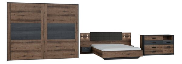 Set dormitor Livmoru 121, Stejar negru, Stejar Monastery, PAL laminat