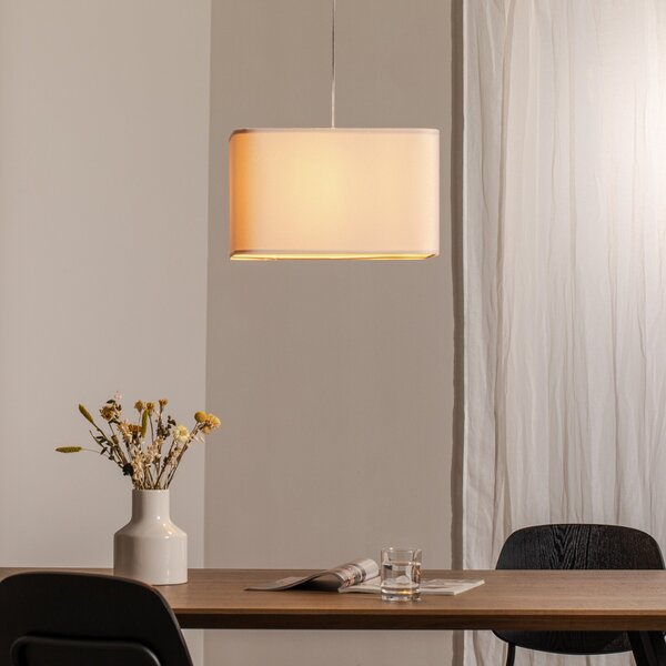 Maco Design Lampă suspendată Kwadro, alb, 40 x cm, țesătură velur, reglabil, Alb, Camera de zi / sufragerie, Țesătură / Textil