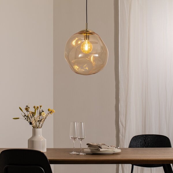 TK Lighting Suspensie din sticlă Sol, Ø 35 cm, negru/arămiziu, reglabil, Transparent, Camera de zi / sufragerie, Sticlă, Modern