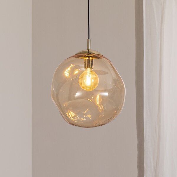 TK Lighting Suspensie din sticlă Sol, Ø 35 cm, negru/arămiziu, reglabil, Transparent, Camera de zi / sufragerie, Sticlă, Modern