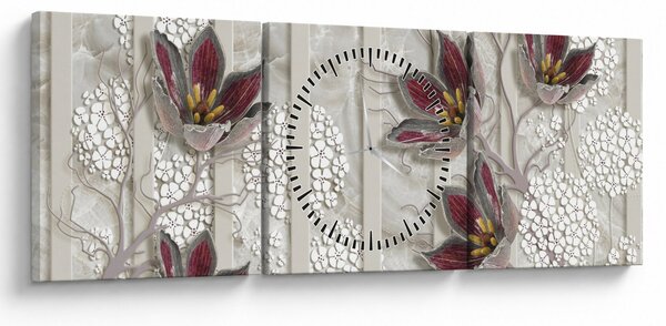 Tablou - Flori decorative (cu ceas) (90x30 cm)