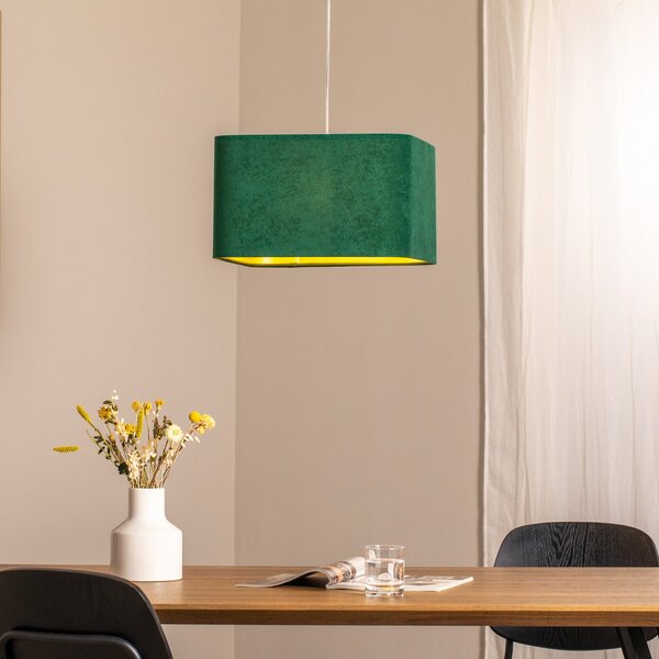 Maco Design Lampă suspendată Kwadro, verde, 40 x cm, velur, reglabil, Verde, Camera de zi / sufragerie, Țesătură / Textil