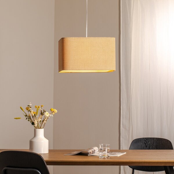Maco Design Lampă suspendată Kwadro, bej, 40 x cm, țesătură de iută, reglabil, Bej, Camera de zi / sufragerie, Țesătură / Textil