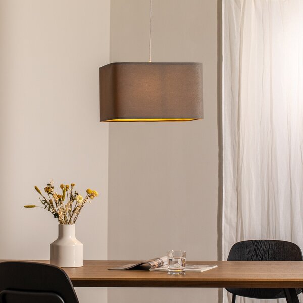 Maco Design Lampă suspendată Kwadro, gri, 40 x cm, țesătură velur, reglabil, Gri, Camera de zi / sufragerie, Țesătură / Textil