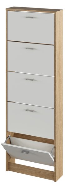 KONDELA Dulap pantofi, 5 rafturi, stejar sonoma/ alb, MOBI 15