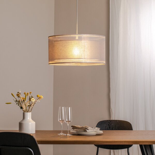 Maco Design Duo Den Light lampă suspendată, gri-argintiu, Ø 50 cm, in, PVC, reglabil, Gri, Camera de zi / sufragerie, Țesătură / Textil