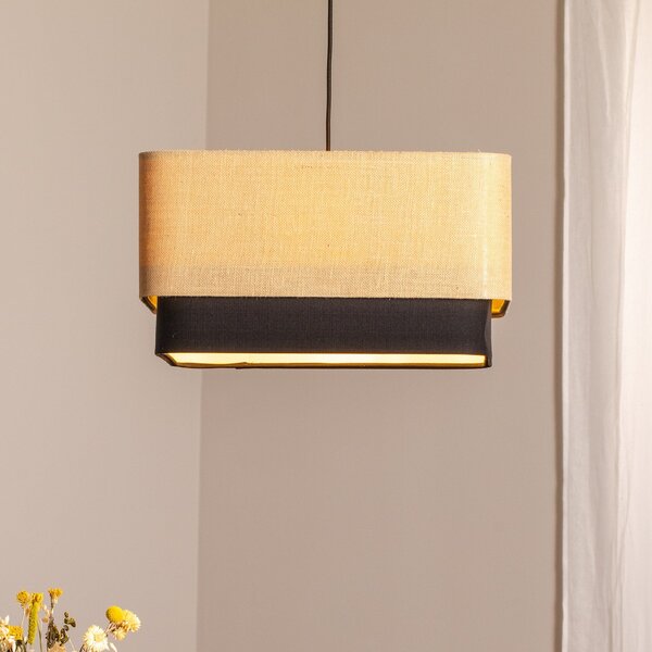 Maco Design Kwadro Duo lampă suspendată, negru/bej, 50x50cm, iută/satin, reglabil, Bej, Camera de zi / sufragerie, Țesătură / Textil