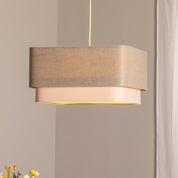 Maco Design Kwadro Duo lampă suspendată, crem/bej, 50x50cm, lenjerie, reglabil, Bej, Camera de zi / sufragerie, Țesătură / Textil