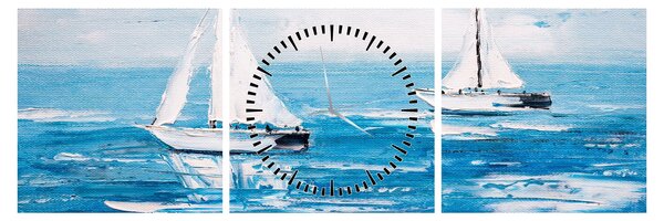 Tablou - Pictură yacht pe mare (cu ceas) (90x30 cm)