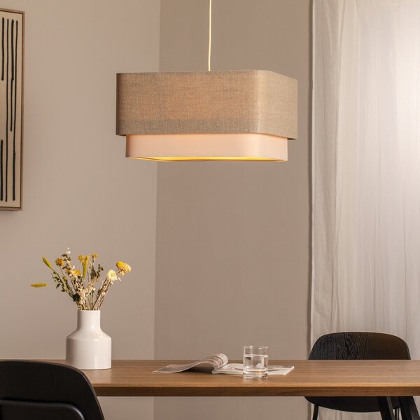 Maco Design Kwadro Duo lampă suspendată, crem/bej, 50x50cm, lenjerie, reglabil, Bej, Camera de zi / sufragerie, Țesătură / Textil