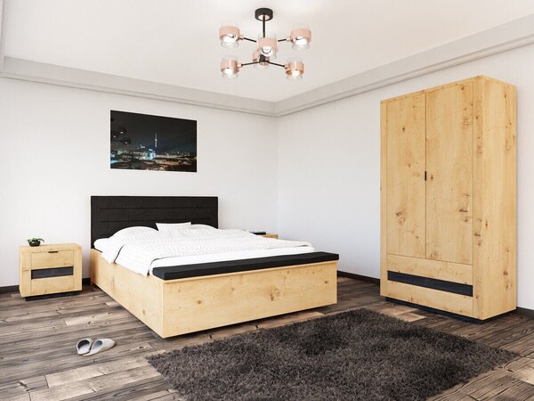 Set dormitor Sermeli 116, Stejar artizan, Negru, MDF, PAL laminat
