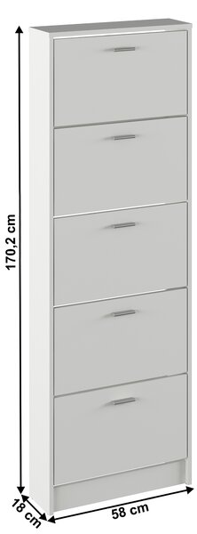 KONDELA Dulap pantofi, 5 rafturi, alb, MOBI 15