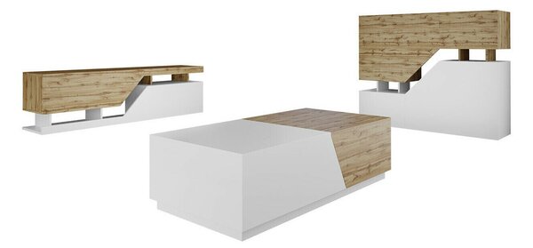 Set de living Comfivo Daldune I, Stejar Wotan, Alb, PAL laminat, 113 kg