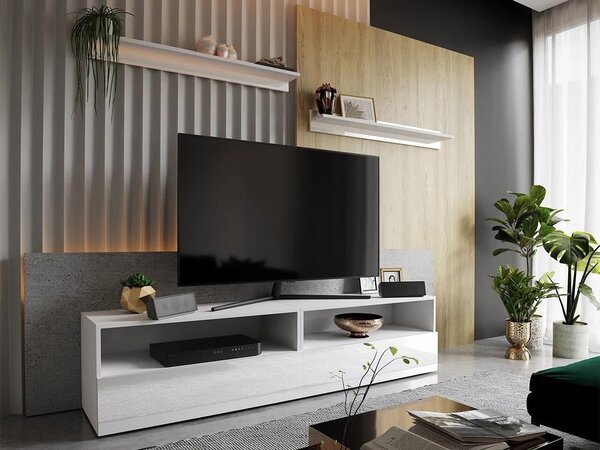 Comodă TV Fraga, Alb, Alb lucios, MDF, PAL laminat, 40x172x38cm, 43.41 kg