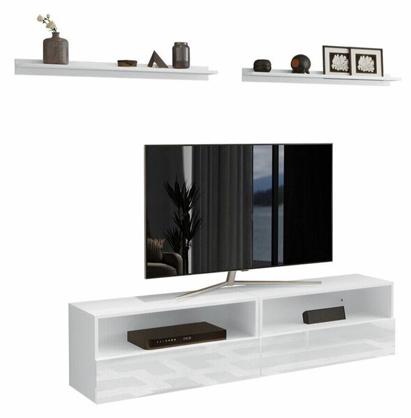 Comodă TV Fraga, Alb, Alb lucios, MDF, PAL laminat, 40x172x38cm, 43.41 kg