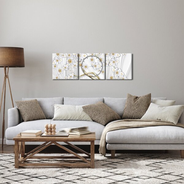 Tablou - Copac cu decor auriu (cu ceas) (90x30 cm)