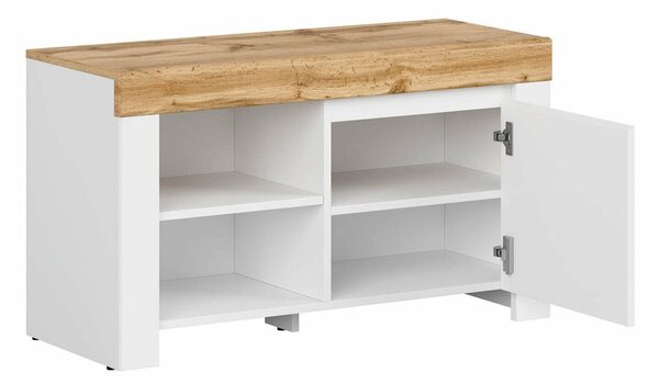 Dulap pantofi Sonsoru 118, Stejar Wotan, Alb, Alb lucios, PAL laminat, 53x93x37cm, 19 kg