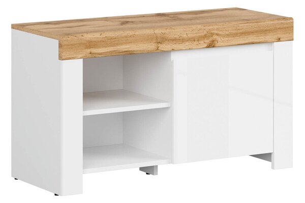 Dulap pantofi Sonsoru 118, Stejar Wotan, Alb, Alb lucios, PAL laminat, 53x93x37cm, 19 kg