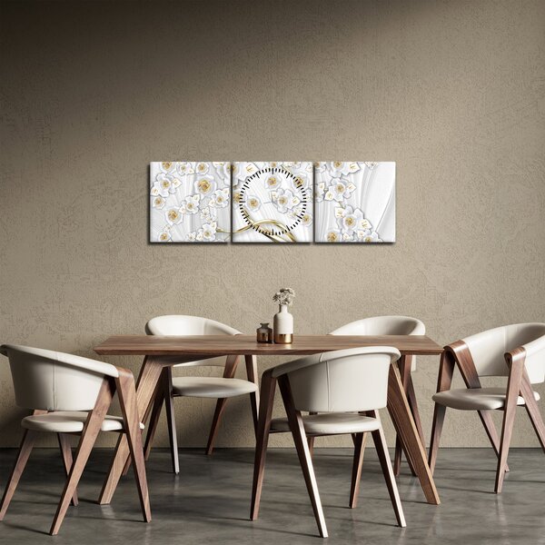 Tablou - Copac cu decor auriu (cu ceas) (90x30 cm)