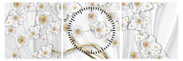Tablou - Copac cu decor auriu (cu ceas) (90x30 cm)