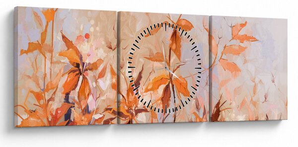 Tablou - Flori pictate (cu ceas) (90x30 cm)