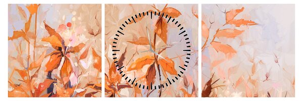 Tablou - Flori pictate (cu ceas) (90x30 cm)