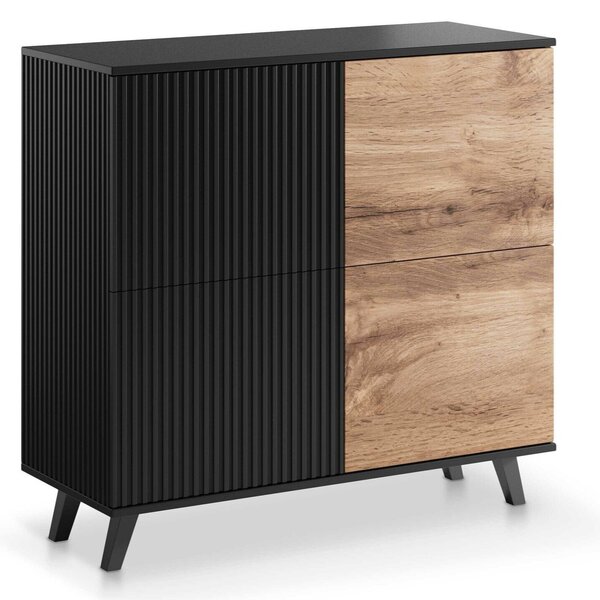 Bufet Luelia 119, Stejar Wotan, Negru, MDF, PAL laminat, 95x100x40cm, 38 kg