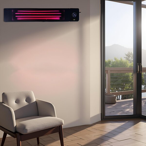 4500W/2250 Wați ElectricSun negru, incalzitor electric cu infrarosu, interior exterior, termostat cu Wi-Fi si APP internet TUYA, 100x18cm