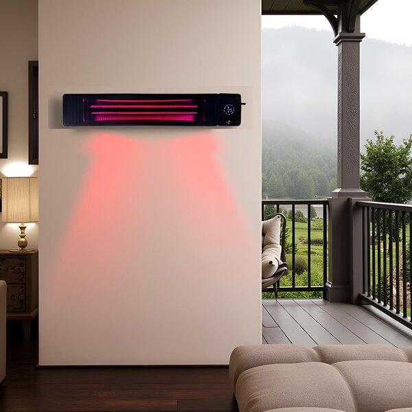 4500W/2250 Wați ElectricSun negru, incalzitor electric cu infrarosu, interior exterior, termostat cu Wi-Fi si APP internet TUYA, 100x18cm