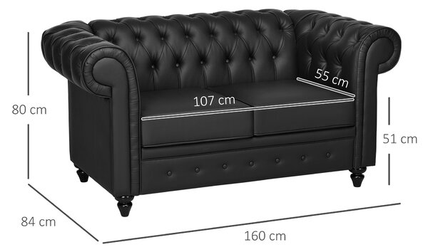 HOMCOM Canapea 2 Locuri Confortabilă, Piele Sintetică, 160x84x80 cm | Aosom Romania
