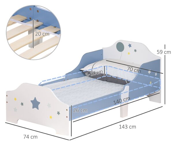 HOMCOM Pat Copii cu Protecții Laterale Siguranță, pentru +3 Ani, 143x74x59cm | Aosom Romania