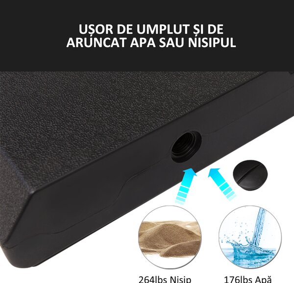 Outsunny Bază de Umbrelă cu Brat Modulară, Se Umple cu Apă/Nisip, pentru Umbrele cu Bază în Formă de Cruce, Negru, 100x100cm | Aosom Romania