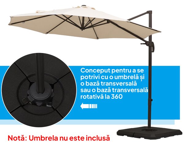 Outsunny Bază de Umbrelă cu Brat Modulară, Se Umple cu Apă/Nisip, pentru Umbrele cu Bază în Formă de Cruce, Negru, 100x100cm | Aosom Romania