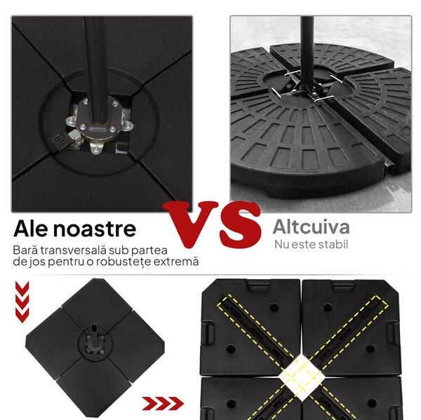 Outsunny Bază de Umbrelă cu Brat Modulară, Se Umple cu Apă/Nisip, pentru Umbrele cu Bază în Formă de Cruce, Negru, 100x100cm | Aosom Romania