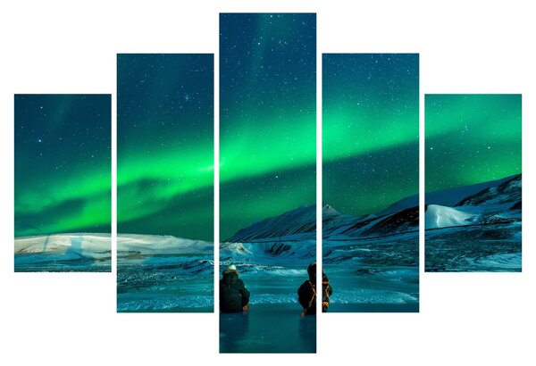 Tablou cu oameni la Aurora borealis (150x105 cm)