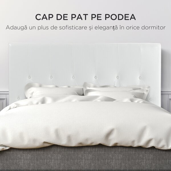 HOMCOM Spătar Pat Matrimonial Capitonată cu Design cu Nasturi, Căpătâi Pat din Piele PU și MDF, 160x7x120 cm, Alb | Aosom Romania
