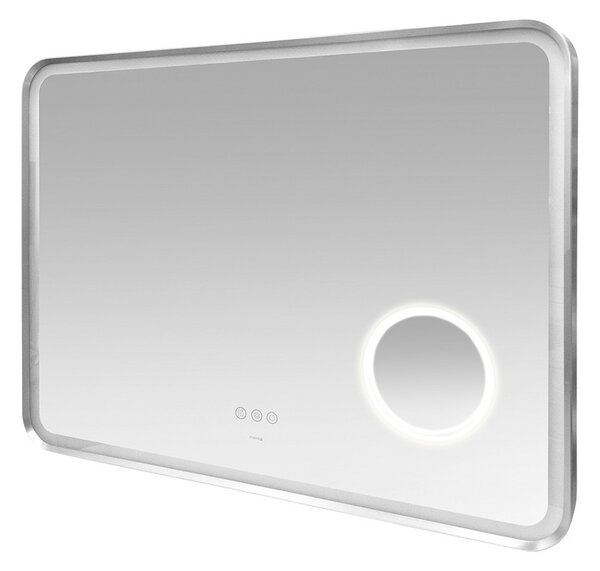 Mereo, Oglindă pătrată Mereo 80x60 cm, iluminare LED și dezaburitor, oglindă cosmetică, ramă gri oțel, MER-CN173S