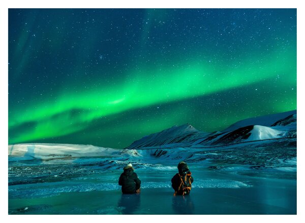Tablou cu oameni la Aurora borealis (70x50 cm)