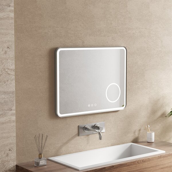 Mereo, Oglindă pătrată Mereo 80x60 cm, iluminare LED și dezaburitor, oglindă cosmetică, ramă gri oțel, MER-CN173S